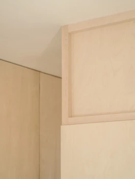 A zoom photograph of walls with bespoke wooden joinery details.