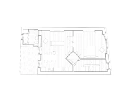 An architectural floor plan, showing a reconfigured apartment.